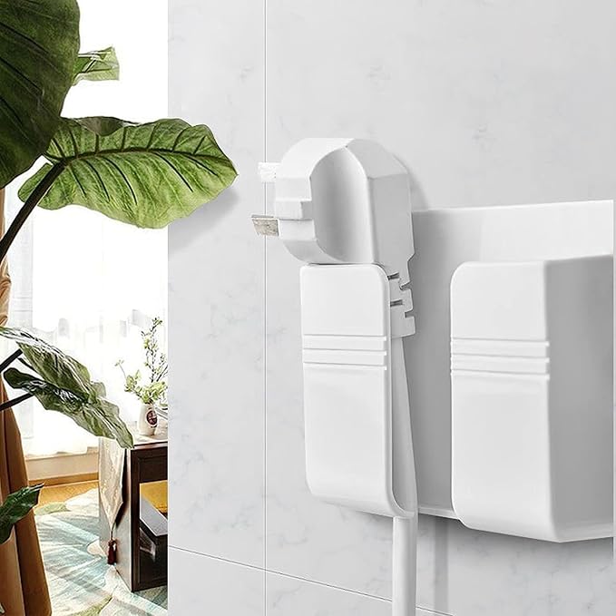2 Pcs Wall Mount Phone Holder with 3M Adhesive Phone Stand with Data Cable Receiving Hole, Phone Charger Stand Remote Control Storage Box for Bedroom, Kitchen, Bathroom, Office (White)