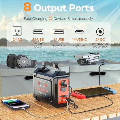 MARBERO Portable Power Station 100W Camping Solar Generator 162.8Wh Power Bank with AC Outlet 110V with Multi-Output LED Flashlights for CPAP Home Camping Hurricane Emergency