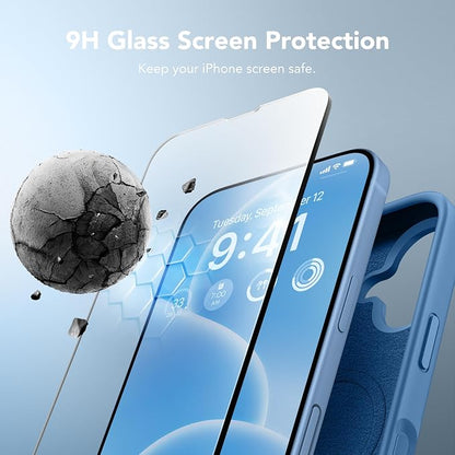 GONEZ Magnetic for iPhone 17 Case, Compatible with MagSafe, [Screen Protector + Camera Lens Protector], Liquid Silicone Anti-Scratch Shockproof Protective Phone Case 6.3 inch, Lake Blue