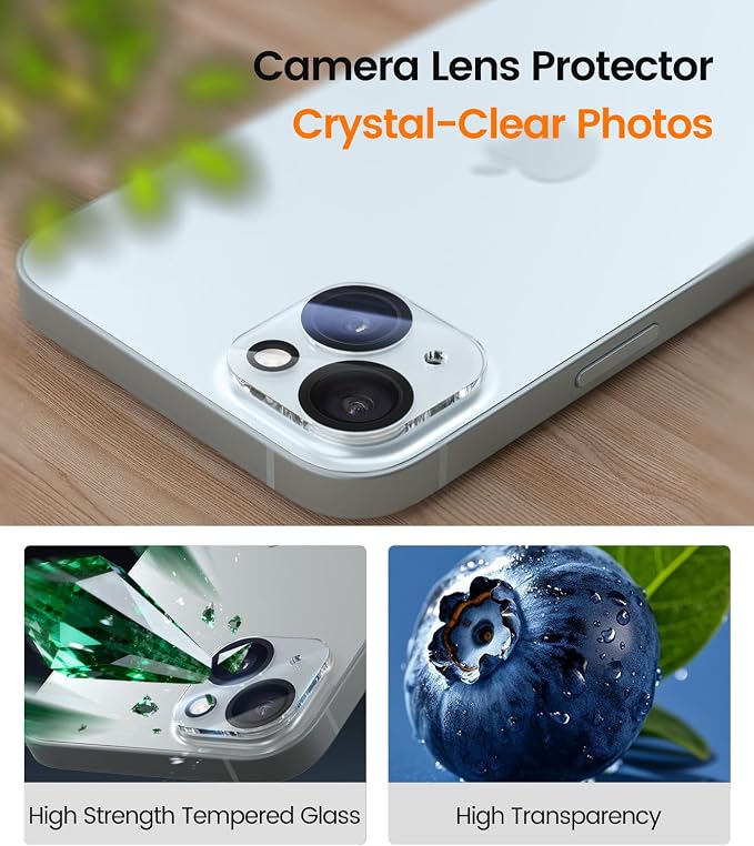 iGluz 4 Pack for iPhone 15 Screen Protector with 2-Pack Camera Lens Protector[99.99% HD Clear][9H Tempered Glass][Bubble Free][Easy Installation][Smooth Touch][Anti-fingerprint],4+2 Dual Protection