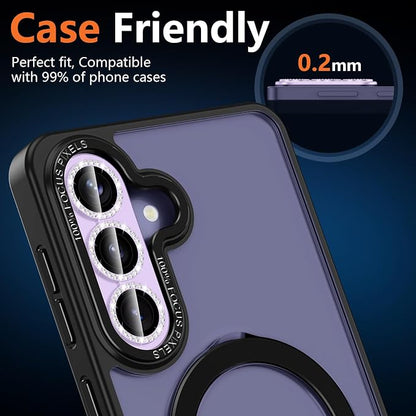 for Samsung Galaxy S26 Plus Camera Lens Protector, Electroplated Matte Back with 9H Tempered Glass Lens Protector, [Strong Adsorption] [Case-Friendly] Metal Ring HD Lens Cover, Purple Diamond
