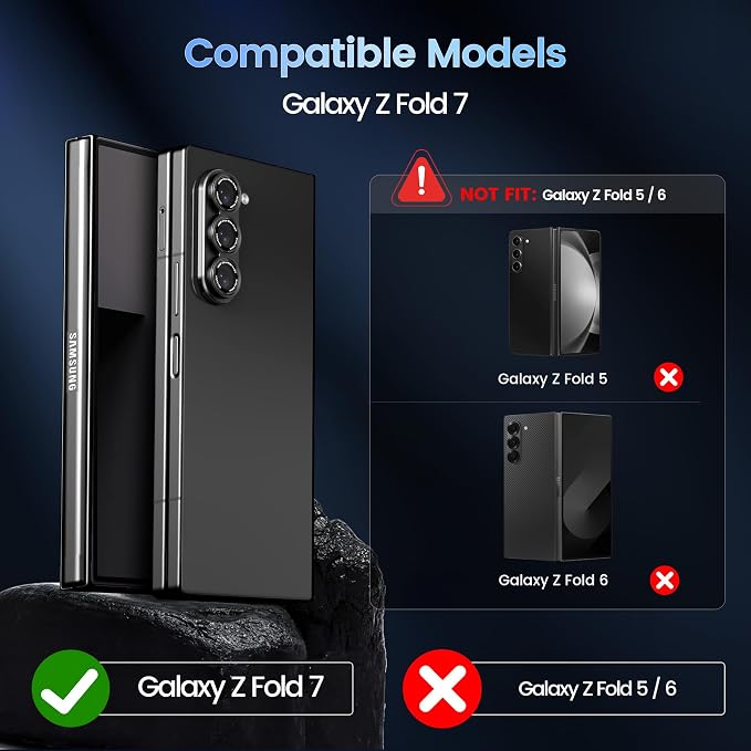 CACOE Camera Lens Protector for Z Fold 7 - Metal Frame Tempered Glass Cover, [Anti-Scratch] [Drop-Proof][Strong-Adhesion] Camera Screen Cover for Samsung Galaxy Z Fold 7 5G Accessories(Glossy Black)