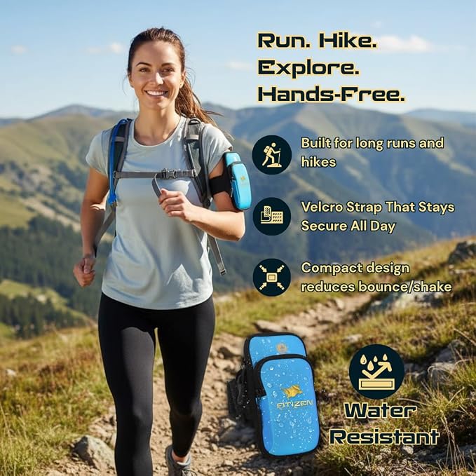 Fitizen Phone Armband for Running – Sky Blue Adjustable Water-Resistant Arm Band for iPhone & Android – for The Active Citizen, Secure Workout Phone Holder for Jogging, Gym, & Walking by FitNation