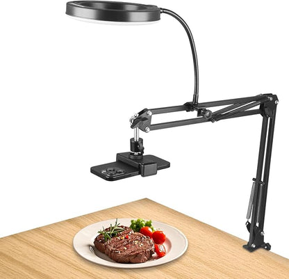 6" LED Ring Light for Desk, Overhead Camera Mount with Ring Light and Phone Holder, Overhead Phone Mount Arm Stand Studio Lights for Photography, Video Recording, Live Stream