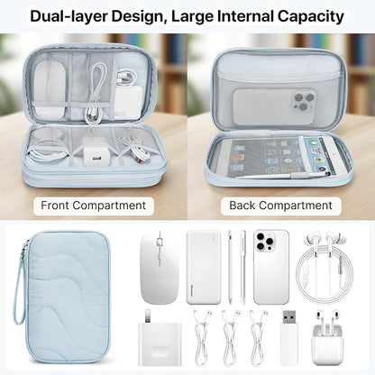 Skycase Tech Pouch - Lightweight Electronics Organizer Travel Case - Double Layers Cable Organizer - All-in-One Storage Bag for Charger, Cord, Phone, Flash Drive, Essentials - L