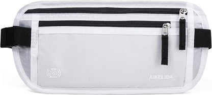 RFID Blocking Money Belt - Passport Holder & Travel Wallet, Slim Hidden Fanny Packs for Women Men - White