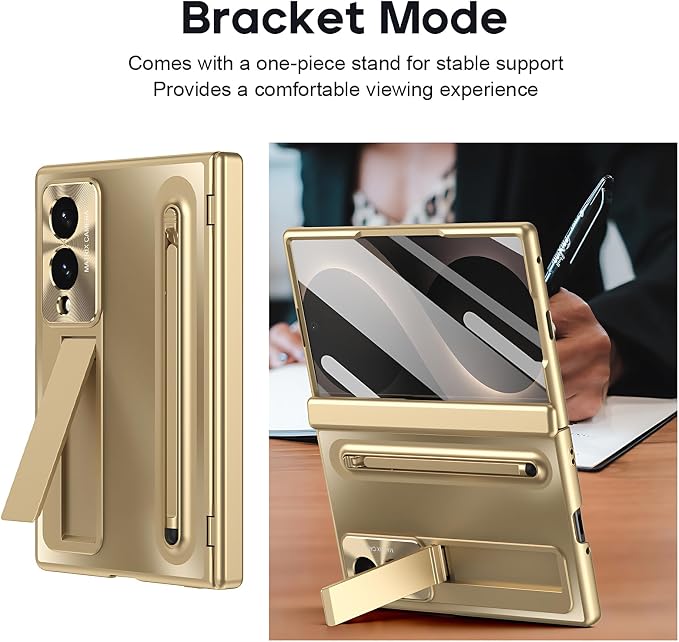 Case for Samsung Galaxy Z Fold 8 Wide, with Kickstand (Gold) | Stulys, Screen Protector, Shockproof, Slim, Anti-fingerprint, Scratch-Resistant, Lens protection, Hands-free viewing