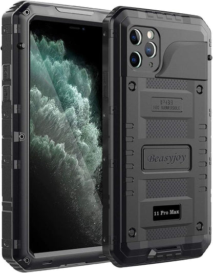 Beasyjoy for iPhone 11 Pro Max Case Waterproof Metal Case Heavy Duty Built-in Screen Full Body Protective Shockproof Military Grade Black