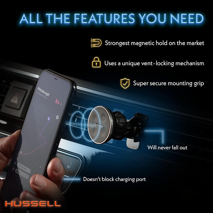 HUSSELL Magnetic Phone Car Mount, Air Vent Phone Mount for Car 360° Adjustable Universal Magnet Phone Holder - Compatible with Any Cell Phone, iPhone Galaxy LG Huawei