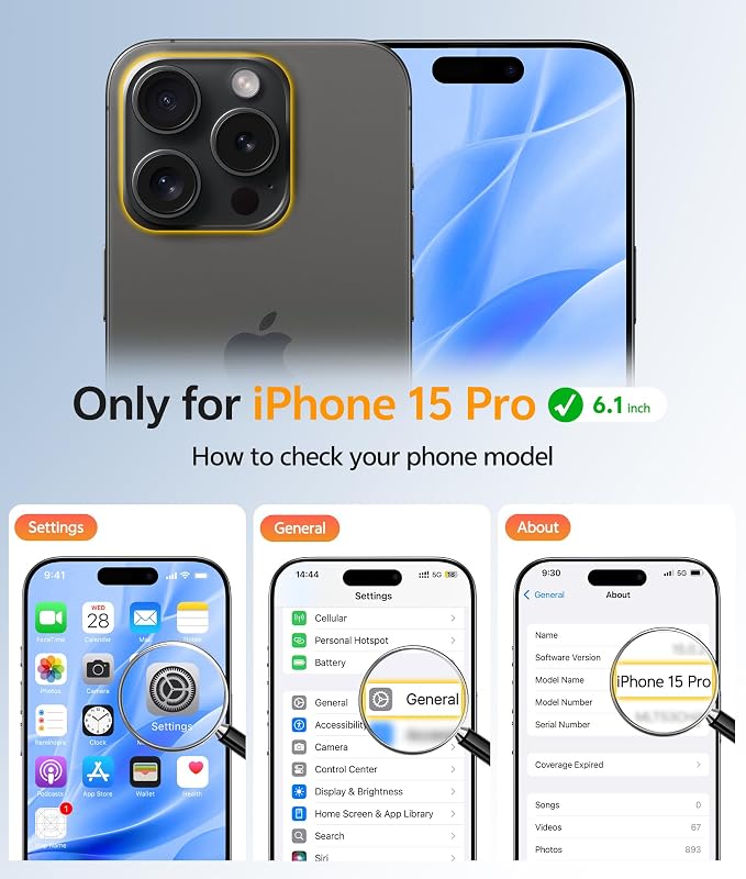 FNTCASE for iPhone 15 Pro Case: [Compatible with Magsafe] Translucent Matte Cases with [Full Camera Protection] [Screen Protector] Military Grade Shockproof Protective Phone Cover -Black