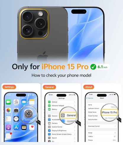 FNTCASE for iPhone 15 Pro Case: [Compatible with Magsafe] Translucent Matte Cases with [Full Camera Protection] [Screen Protector] Military Grade Shockproof Protective Phone Cover -Black