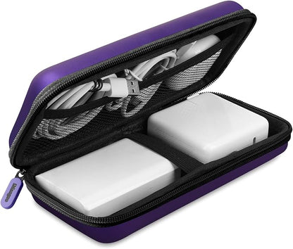 iMangoo Travel Essential Electronics Organizer Pouch Charger Case, Shockproof Dual Zipper Power Bank Cables Tech Accessories Purse, Men & Women Travel Must Have Storage Bag, 8.5x4.5x2 inch Purple