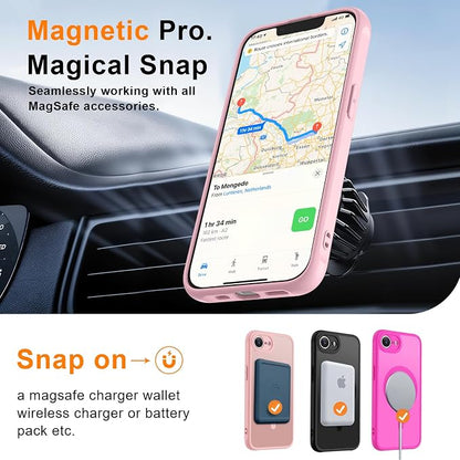 MOCCA Strong Magnetic for iPhone 17e Case/iPhone 16e Case [Compatible with Magsafe] [Full Camera Protection] Slim Translucent Matte Shockproof Phone Case for iPhone 17e / 16e 6.1", Pink