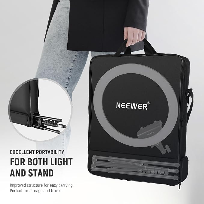 NEEWER RP18B Pro Ring Light 18" with Tripod Stand and Phone Holder Compatible with iPhone, 45W 2900K-7000K App Control Cleaning Cloth, Selfie Video Recording Makeup Studio Streaming Lighting, Black