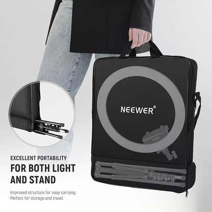 NEEWER RP18B Pro Ring Light 18" with Tripod Stand and Phone Holder Compatible with iPhone, 45W 2900K-7000K App Control Cleaning Cloth, Selfie Video Recording Makeup Studio Streaming Lighting, Black