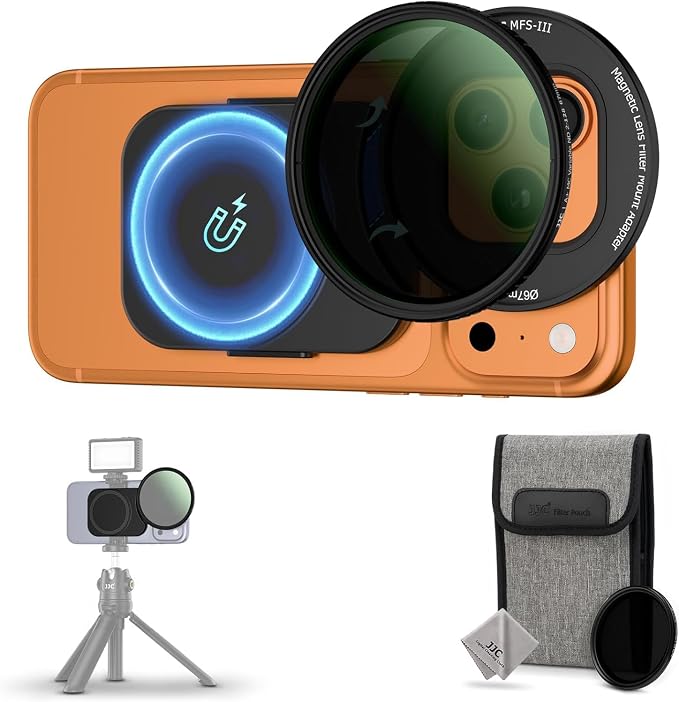 Upgraded 67mm CPL Filter for iPhone 17, Lens Filter Adapter Pouch Set for iPhone 17 16 15 14 Pro Pro Max Plus Air, Magnetic Phone Lens Filter Ring with 1/4-20" & Cold Shoe Pull-Out to Fit 17 Pro Max