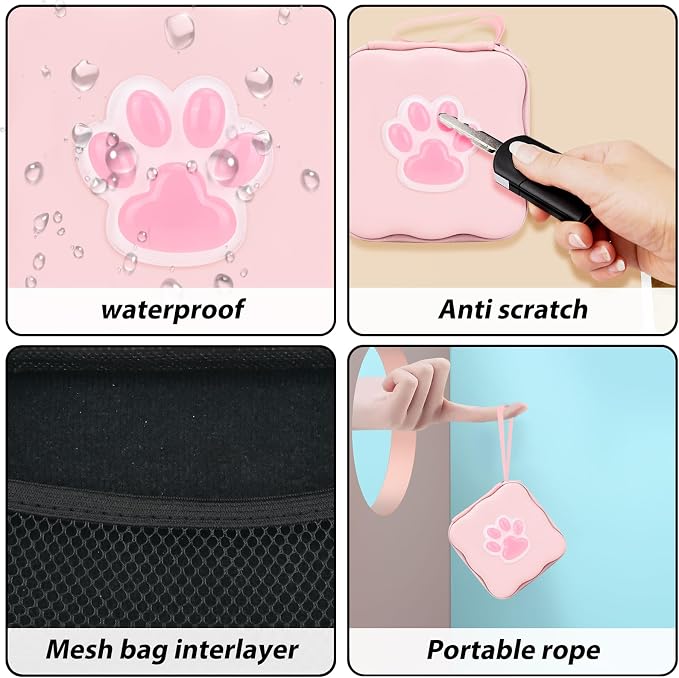 CameCosy Phone Charger Storage Case Cover Sets with Cable Protector for iPhone Charger, Wave Travel Storage Bag, Cord Wire Saver Cable Organizer Soft DIY Charger Protector (Pink Cat Claw)