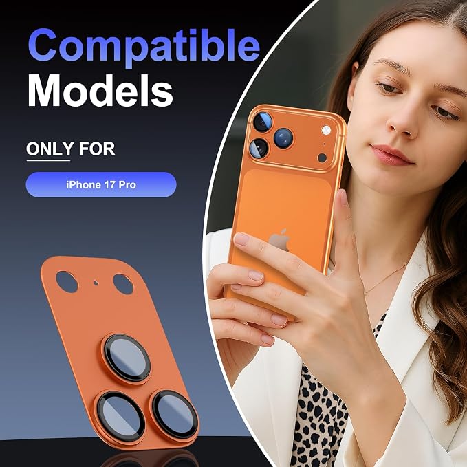 Camera Lens Protector for iPhone 17 Pro, Tempered Glass Screen Protection,2 Pack, Orange