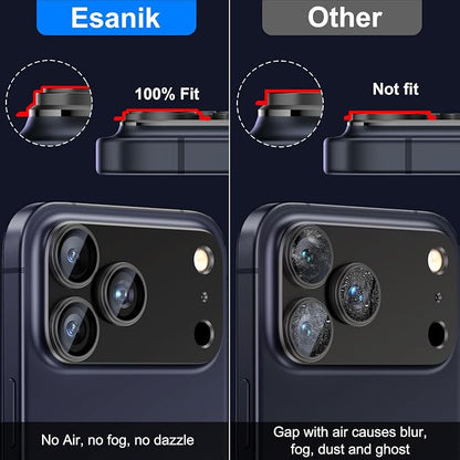 Esanik Upgrade 2 Pack for iPhone 17 Pro Max Camera Lens Protector, Aluminum Alloy Metal matte Case Tempered Glass Camera Screen Cover, Scratch Resistant Case Friendly (Black)