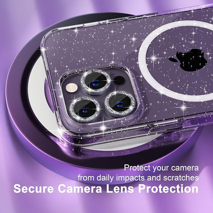 Choiche Magnetic Case for iPhone 14 Pro Case, Women Clear Glitter Bling Sparkly Case, [3xDiamond Camera Lens Protectors] [2xTempered Glass Screen Protectors] [Compatible MagSafe] (Glitter Clear)