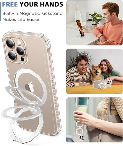 for iPhone 16 Pro Case, with Screen Protector + Camera Lens Protector, Built-in Seamless Stand, [Compatible with MagSafe] Protective Shockproof Phone Case, Cover for iPhone 16Pro - Clear