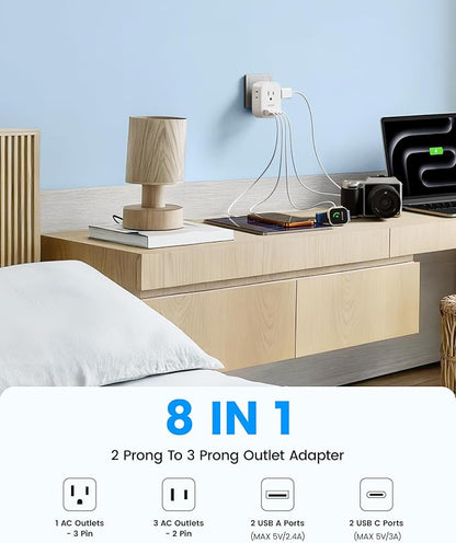 LENCENT US to Japan Plug Adapter, 2 Prong to 3 Prong Outlet Adapter | 4 Outlets 4 USB Ports(2 USB C), Type A Travel Converter for US to Japan Canada Mexico China Philippines Peru Tokyo