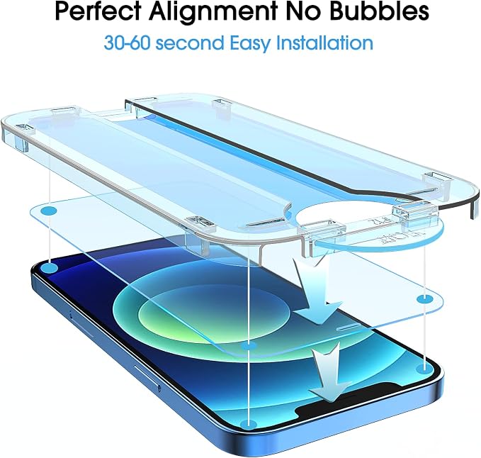 amFilm OneTouch Glass Screen Protector for iPhone 12 6.1"/ iPhone 12 Pro 6.1" with Easy Installation Kit, Tempered Glass, 2 Pack