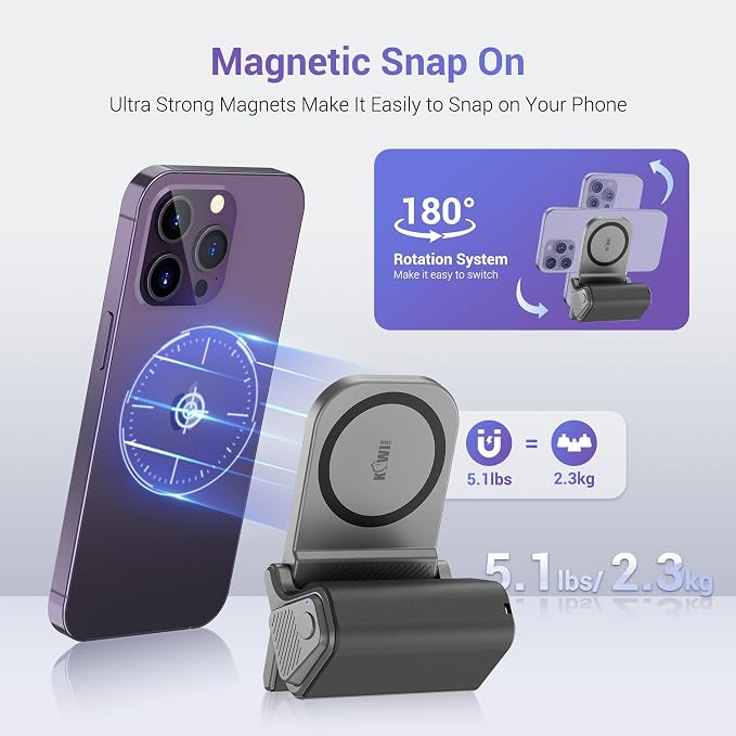 KIWIFOTOS for iPhone Magsafe Camera Grip Magnetic Phone Handle with Bluetooth Remote & Tripod Mount Adapter for iPhone 17 16 Pro Max Samsung Smartphone Vlog Video Shooting