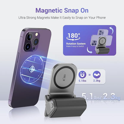 KIWIFOTOS for iPhone Magsafe Camera Grip Magnetic Phone Handle with Bluetooth Remote & Tripod Mount Adapter for iPhone 17 16 Pro Max Samsung Smartphone Vlog Video Shooting