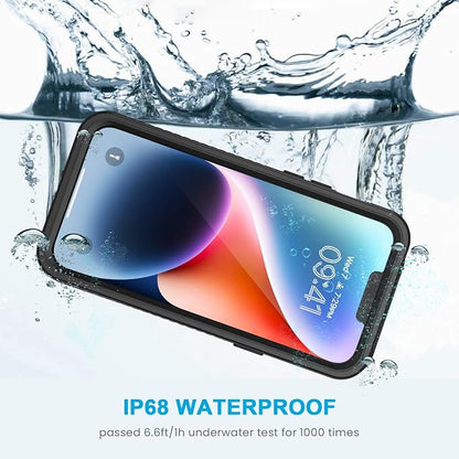 Lanhiem for iPhone 14 Case, IP68 Waterproof Dustproof with Built-in Screen Protector, Rugged Full Body Shockproof Phone Cover for iPhone 14, 6.1 inch (Black)
