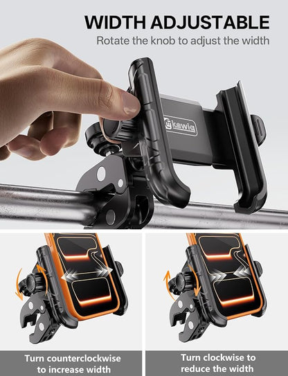Kewig Bike Phone Holder - [Camera Friendly] [1-Second Lock & Release] Bike Cell Phone Mount Clamp, Motorcycle Bicycle Scooters Handlebar Cell Phone Mount Clip Fits 5.4-7.2" Smartphones