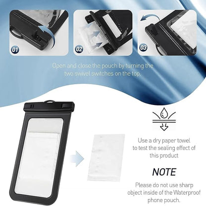 2 Pack Waterproof Phone Pouch, Universal Dry Bag Case Compatible for iPhone 17 16 15 14 13 12 Pro Max, IPX8 Beach Essentials Vacation Must Haves, Black & Bright Red - 7"