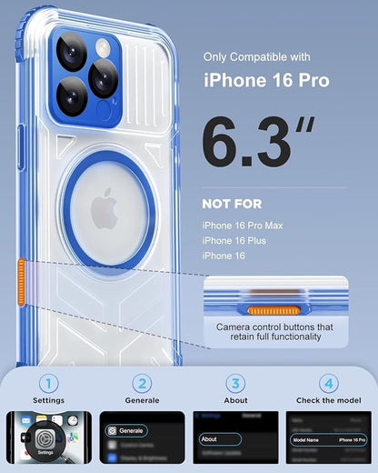 for iPhone 16 Pro Waterproof Case with Magsafe, Built-in [Camera & Screen Protector] [Lanyard], IP68 Water Proof Full Body Dustproof Heavy Duty Frosted Protective Phone Cover, 6.3" Blue
