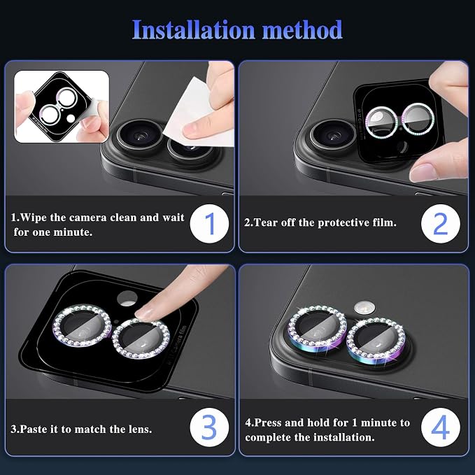 ShinKin Camera Lens Protector for iPhone 17, Glitter Camera Cover, 9H Tempered Glass Individual Metal Ring Camera Protector for iPhone 17 (Diamond -Colorful)