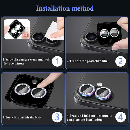 ShinKin Camera Lens Protector for iPhone 17, Glitter Camera Cover, 9H Tempered Glass Individual Metal Ring Camera Protector for iPhone 17 (Diamond -Colorful)