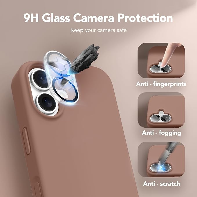 GONEZ Magnetic for iPhone 16 Case, Compatible with MagSafe, [Screen Protector + Camera Lens Protector], Liquid Silicone Shockproof Protective Phone Case for iPhone 16 6.1", Brown