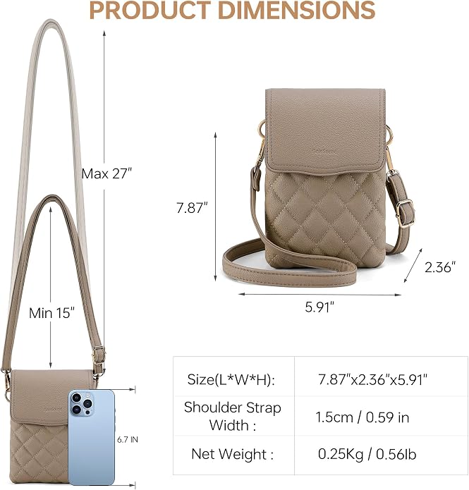 RFID Small Crossbody Purses for Women Quilted Cell Phone Purse with RFID Blocking Credit Card Slots