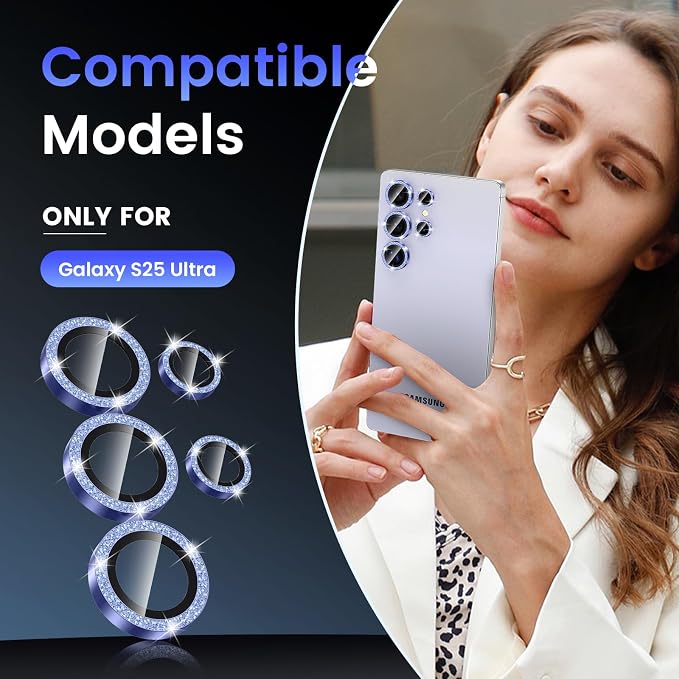 Tensea (3+2PCS Compatible with Samsung Galaxy S25 Ultra Camera Lens Protector, 9H Tempered Glass Camera Cover Screen Protector Metal Individual Ring [Installation Tray][Case Friendly]