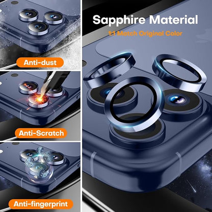 Camera Lens Protector for iPhone 17 Pro Max/17 Pro/16 Pro Max/16 Pro/15 Pro Max/15 Pro/14 Pro Max/14 Pro,Tempered Glass Metal Individual Camera Cover[Anti-drop] Case Friendly- Deep Blue