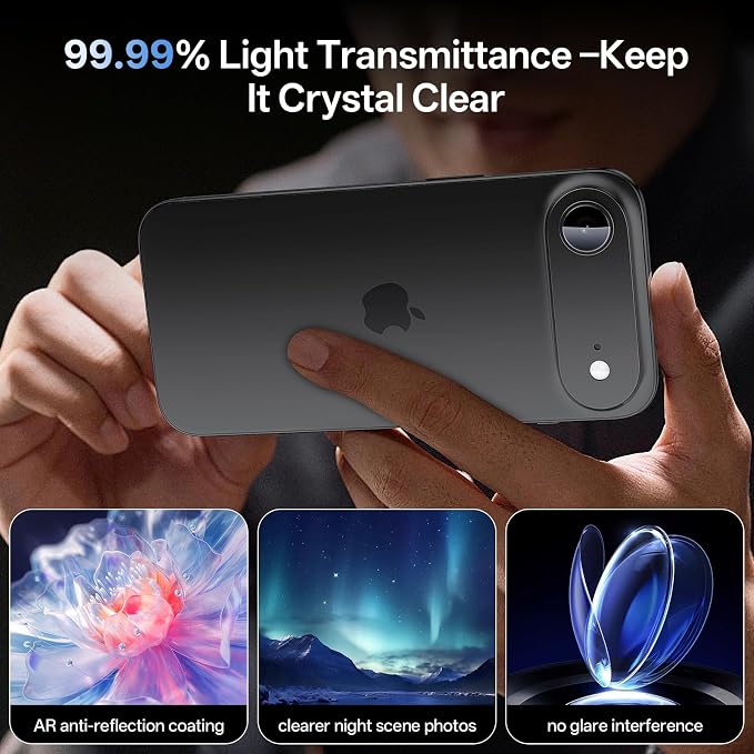 Camera Lens Protector for iPhone Air 6.5"（2025）-Single Piece,Ultra Thin Aluminum Alloy Frame,9H Dual-Strength Glass with 99% AR Light Transmittance,Case Friendly, Black