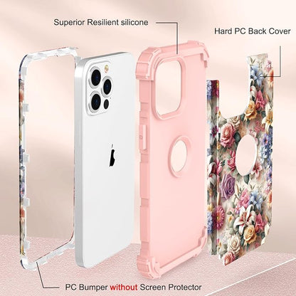 Hocase for iPhone 13 Pro Max Case, Heavy Duty Shockproof Protection Soft Silicone Rubber Bumper+Hard Plastic Hybrid Protective Case for iPhone 13 Pro Max (6.7") 2021 - Joyful Flowers