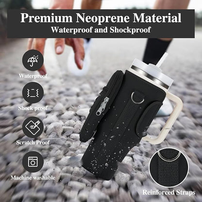 linmaya Water Bottle Carrier Bag for Stanley Cup 40/30oz with Phone Holder Pockets,Neoprene Water Bottle Cross-body Bag with Adjustable Shoulder & Hand Strap Stanley Cup Accessories