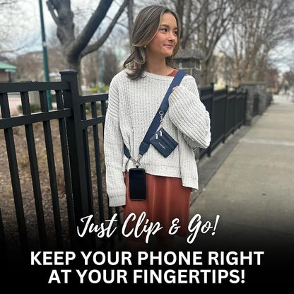 Save the Girls Clip and Go Phone Strap Solid (Navy - Navy Pouch) - Crossbody Phone Strap Chain with Zipper Wallet Pouch – Phone Lanyard with Zippered Pouch