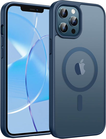 FNTCASE for iPhone 12 Pro Max Case: [Compatible with Magsafe] Translucent Matte Magnetic Phone Cover - Military Grade Drop Protection Shockproof Protective Cases - Blue