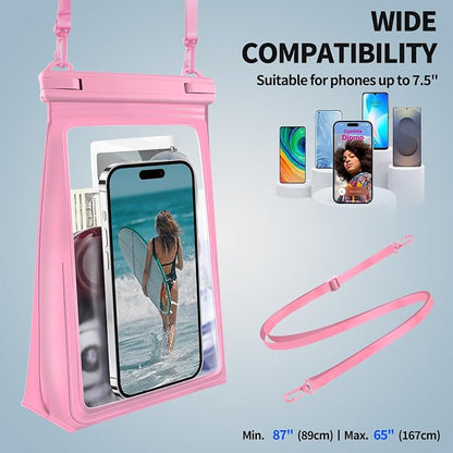 PEDVSTY Large Waterproof Phone Pouch [with Sealing Strip], Cell Phone Dry Bag for iPhone 17 16 15 14 13 Pro Max Galaxy S25 S24 S23 All Devices, Floating Water Proof Bag for Beach Water Park Hot Pink