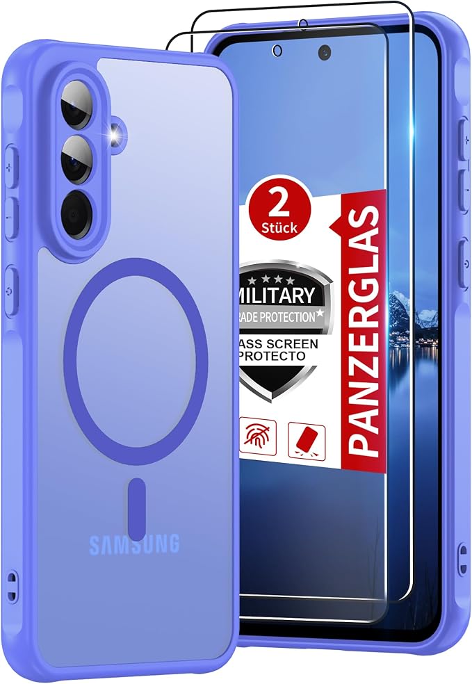 Compatible for Samsung Galaxy A56 5G Phone Case: A56 Case with 2PC Tempered Glass Screen Protector, Wireless Charging Matte Translucent Soft-Touch & Full Body Shockproof para Case Galaxy A56,Sky Blue