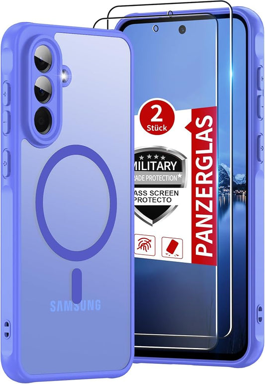Compatible for Samsung Galaxy A56 5G Phone Case: A56 Case with 2PC Tempered Glass Screen Protector, Wireless Charging Matte Translucent Soft-Touch & Full Body Shockproof para Case Galaxy A56,Sky Blue