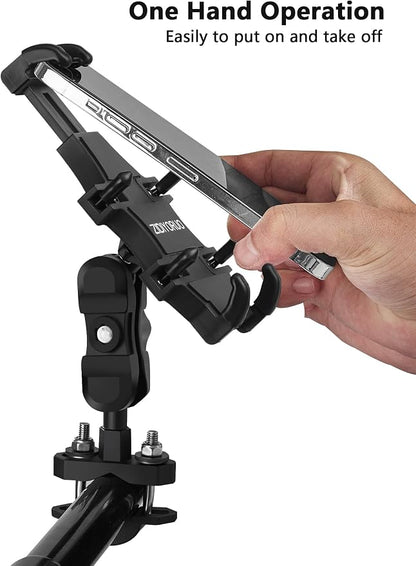 ZIDIYORUO ATV Phone Holder, Quad Phone Mount, 8 Clamps Holds 4.7-7.1" Phones, One Hand Operation Motorcycle Phone Clip for 7/8-9/8" Handlebar,Compatible with Yamaha Polaris Honda Can Am