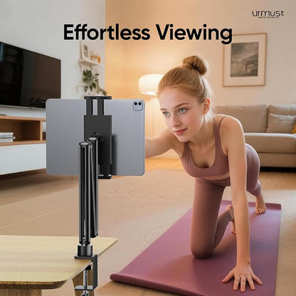 Urmust Tablet Stand for Desk, Adjustable iPad Holder for Bed, 360° Rotation, Sturdy Aluminum Tablet Arm Mount for 4.7"-15.6" iPad Pro/Air/Mini, iPhone, Galaxy Tab, for Kitchen, Work, Video Call