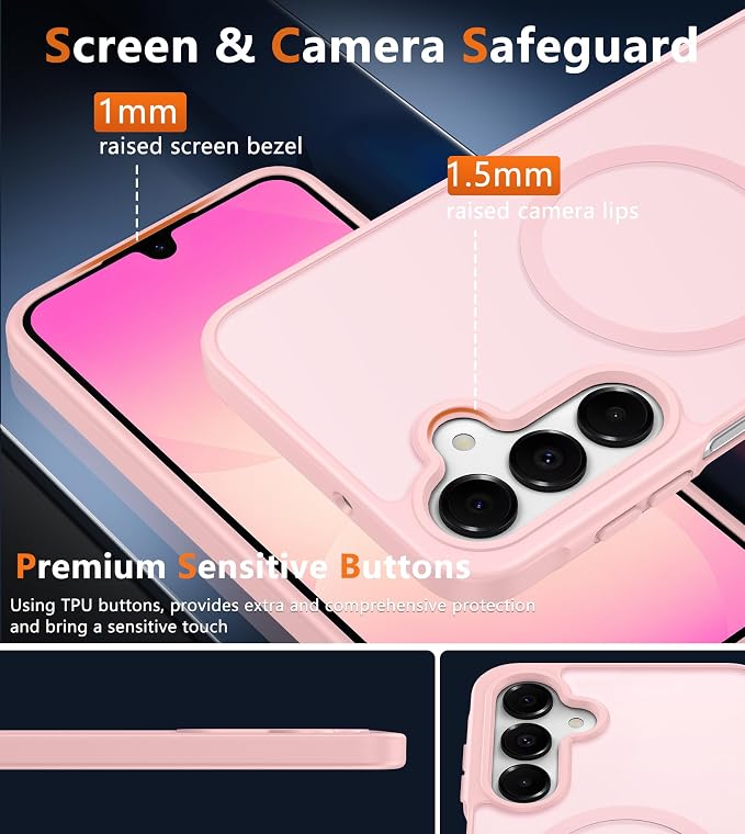 FNTCASE for Galaxy A26 5G Phone Case: Magnetic Matte Translucent Military Grade Drop Protection Cell Phone Cover - Slim Rugged Durable Shockproof Protective for Samsung A26 Cases - Light Pink